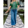 image:imageCicy Bell Womens Summer Puff Sleeve Blouses Striped Color Block Cropped Tops Casual Round Neck Shirts Green