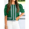image:imageCicy Bell Womens Summer Puff Sleeve Blouses Striped Color Block Cropped Tops Casual Round Neck Shirts Green