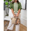 image:imageCicy Bell Womens Summer Puff Sleeve Blouses Striped Color Block Cropped Tops Casual Round Neck ShirtsArmy Green