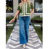 image:imageCicy Bell Womens Summer Puff Sleeve Blouses Striped Color Block Cropped Tops Casual Round Neck ShirtsArmy Green