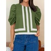 image:imageCicy Bell Womens Summer Puff Sleeve Blouses Striped Color Block Cropped Tops Casual Round Neck ShirtsArmy Green