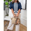 image:imageCicy Bell Womens Summer Puff Sleeve Blouses Striped Color Block Cropped Tops Casual Round Neck ShirtsNavy