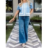 image:imageCicy Bell Womens Summer Puff Sleeve Blouses Striped Color Block Cropped Tops Casual Round Neck ShirtsPale Blue