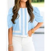 image:imageCicy Bell Womens Summer Puff Sleeve Blouses Striped Color Block Cropped Tops Casual Round Neck ShirtsPale Blue