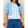 image:imageCicy Bell Womens Summer Puff Sleeve Blouses Striped Color Block Cropped Tops Casual Round Neck ShirtsPale Blue