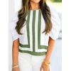 image:imageCicy Bell Womens Summer Puff Sleeve Blouses Striped Color Block Cropped Tops Casual Round Neck ShirtsWhite
