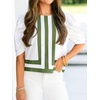 image:imageCicy Bell Womens Summer Puff Sleeve Blouses Striped Color Block Cropped Tops Casual Round Neck ShirtsWhite