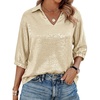 image:imageCicy Bell Womens 34 Sleeve Sparkly Tops Metallic Casual Blouses Loose Fit Collared V Neck Glitter Party ShirtsBeige