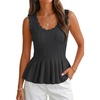 image:imageCicy Bell Womens Pleated Peplum Tank Tops Fitted Ribbed Knit Crew Neck Blouses Summer Sweater VestCute Black