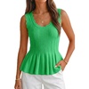 image:imageCicy Bell Womens Pleated Peplum Tank Tops Fitted Ribbed Knit Crew Neck Blouses Summer Sweater VestCute Green
