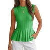 image:imageCicy Bell Womens Pleated Peplum Tank Tops Fitted Ribbed Knit Crew Neck Blouses Summer Sweater VestGreen