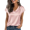 image:imageCicy Bell Womens Satin Cap Short Sleeve Blouses Casual V Neck Tops Summer Dressy Business Work Silky ShirtsLight Pink