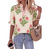 image:imageCicy Bell Womens Summer Floral Blouses Puff Ruffle Sleeve V Neck Boho Shirts Dressy Casual Flowy Blouse TopsBeige