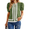 image:imageCicy Bell Womens Summer Puff Sleeve Blouses Striped Color Block Cropped Tops Casual Round Neck ShirtsArmy Green