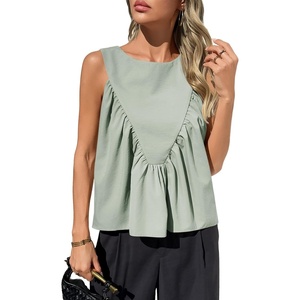 image:imageCicy Bell Womens Peplum Babydoll Tank Tops Summer Sleeveless Loose T Shirts Casual Shirred Flowy TopsLight Grey