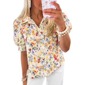 image:imageCicy Bell Womens Puff Sleeve Button Down Shirts Floral Print Summer Casual Tops Boho Loose Fit Collared BlouseWhite Floral
