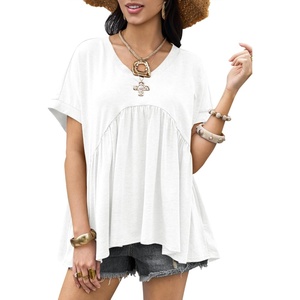 image:imageCicy Bell Womens Summer Peplum Tops Oversized Babydoll Short Sleeve V Neck T Shirts Casual Loose Pleated Swing Blouse White
