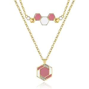 image:imageCicy Bell 18K Gold Plated Layered Necklace for Women Honeycomb Dainty Cubic Zirconia Adjustable Hexagon Chain Pendant Necklace Hawaii Vacation JewelryGold