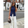image:imageCicy Bell Womens Round Neck Waistcoat Vest Summer Button up Vest Tops Casual Business Fitted Sleeveless Blazer