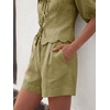 image:imageCicy Bell Womens Summer 2 Piece Short Sets Puff Short Sleeve V Neck Bow Tie Front Tops Wide Leg Shorts Pajamas Matching SetsArmy Green