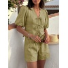 image:imageCicy Bell Womens Summer 2 Piece Short Sets Puff Short Sleeve V Neck Bow Tie Front Tops Wide Leg Shorts Pajamas Matching SetsArmy Green