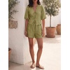 image:imageCicy Bell Womens Summer 2 Piece Short Sets Puff Short Sleeve V Neck Bow Tie Front Tops Wide Leg Shorts Pajamas Matching SetsArmy Green