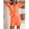 image:imageCicy Bell Womens Summer 2 Piece Short Sets Puff Short Sleeve V Neck Bow Tie Front Tops Wide Leg Shorts Pajamas Matching SetsOrange