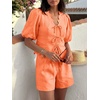 image:imageCicy Bell Womens Summer 2 Piece Short Sets Puff Short Sleeve V Neck Bow Tie Front Tops Wide Leg Shorts Pajamas Matching SetsOrange