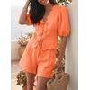 image:imageCicy Bell Womens Summer 2 Piece Short Sets Puff Short Sleeve V Neck Bow Tie Front Tops Wide Leg Shorts Pajamas Matching SetsOrange