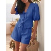 image:imageCicy Bell Womens Summer 2 Piece Short Sets Puff Short Sleeve V Neck Bow Tie Front Tops Wide Leg Shorts Pajamas Matching SetsRoyal Blue