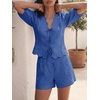 image:imageCicy Bell Womens Summer 2 Piece Short Sets Puff Short Sleeve V Neck Bow Tie Front Tops Wide Leg Shorts Pajamas Matching SetsRoyal Blue