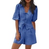 image:imageCicy Bell Womens Summer 2 Piece Short Sets Puff Short Sleeve V Neck Bow Tie Front Tops Wide Leg Shorts Pajamas Matching SetsRoyal Blue