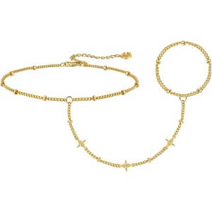image:imageCicy Bell 18k Gold Plated Hand Chain Bracelet For Women FourPointed Star Cubic Zirconia Adjustable Chain Link BraceletsGold