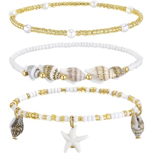 image:imageCicy Bell Boho Ankle Bracelets for Women Beachy Shell Starfish Charm Layered Anklets Non Tarnish Summer Vacation Foot Jewelry GiftGold B
