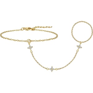 image:imageCicy Bell Hand Chain 18k Gold Plated Bracelets for Women Adjustable Dainty Cubic Zirconia Stainless Steel Link Finger Ring Bracelets Jewelry AccessoriesGold H