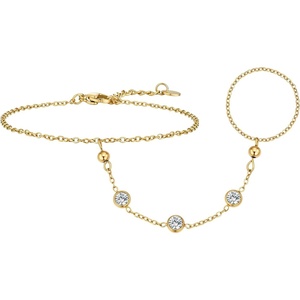 image:imageCicy Bell Hand Chain 18k Gold Plated Bracelets for Women Adjustable Dainty Cubic Zirconia Stainless Steel Link Finger Ring Bracelets Jewelry AccessoriesGold C