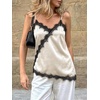 image:imageCicy Bell Women Summer Satin Cami Tops Spaghetti Strap Lace V Neck Cute Camisole Party Pajamas Asymmetrical Hem Tank TopsBeige