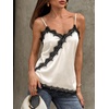 image:imageCicy Bell Women Summer Satin Cami Tops Spaghetti Strap Lace V Neck Cute Camisole Party Pajamas Asymmetrical Hem Tank TopsBeige