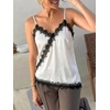 image:imageCicy Bell Women Summer Satin Cami Tops Spaghetti Strap Lace V Neck Cute Camisole Party Pajamas Asymmetrical Hem Tank TopsBlackwhite