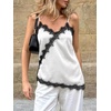 image:imageCicy Bell Women Summer Satin Cami Tops Spaghetti Strap Lace V Neck Cute Camisole Party Pajamas Asymmetrical Hem Tank TopsBlackwhite