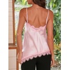 image:imageCicy Bell Women Summer Satin Cami Tops Spaghetti Strap Lace V Neck Cute Camisole Party Pajamas Asymmetrical Hem Tank TopsPink