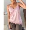 image:imageCicy Bell Women Summer Satin Cami Tops Spaghetti Strap Lace V Neck Cute Camisole Party Pajamas Asymmetrical Hem Tank TopsPink