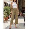 image:imageCicy Bell Womens Cropped High Waisted Jeans Baggy Wide Leg Stretchy Capris Ruffle Flare Denim Pants with PocketsArmy Green