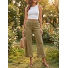 image:imageCicy Bell Womens Cropped High Waisted Jeans Baggy Wide Leg Stretchy Capris Ruffle Flare Denim Pants with PocketsArmy Green