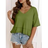image:imageCicy Bell Womens Oversized Crop TShirts Summer V Neck Short Sleeve Tops Casual Loose Fit Curved Hem Boxy Tee ShirtArmy Green