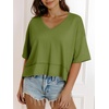 image:imageCicy Bell Womens Oversized Crop TShirts Summer V Neck Short Sleeve Tops Casual Loose Fit Curved Hem Boxy Tee ShirtArmy Green