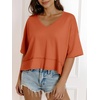 image:imageCicy Bell Womens Oversized Crop TShirts Summer V Neck Short Sleeve Tops Casual Loose Fit Curved Hem Boxy Tee ShirtBrick Red