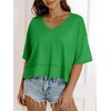 image:imageCicy Bell Womens Oversized Crop TShirts Summer V Neck Short Sleeve Tops Casual Loose Fit Curved Hem Boxy Tee ShirtGreen