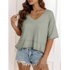 image:imageCicy Bell Womens Oversized Crop TShirts Summer V Neck Short Sleeve Tops Casual Loose Fit Curved Hem Boxy Tee ShirtGrey