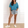 image:imageCicy Bell Womens Oversized Crop TShirts Summer V Neck Short Sleeve Tops Casual Loose Fit Curved Hem Boxy Tee ShirtLake Blue